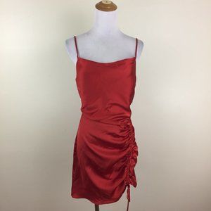 NWT ZARA Red Satin Ruching One Side Cowl Neck Sleeveless Dress